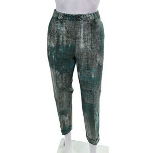 Maurizio Pecoraro Womens Abstract Print Cuffed Pants Teal Blue Green Size 10